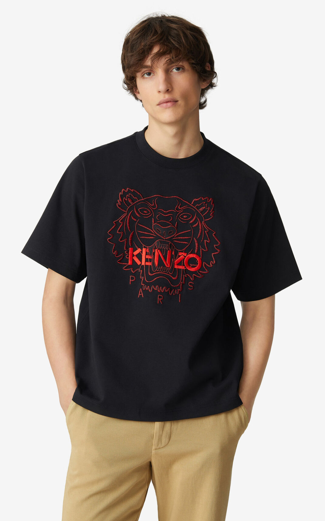 Kenzo Tiger loose fitting Camisetas Hombre Negras | 3250691-WM